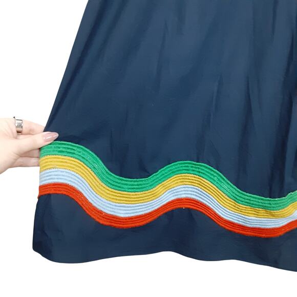 Corey Lynn Calter Queenie Dress Smocked Sleeveless Midi Dress Blue Embroidered L - Picture 5 of 10